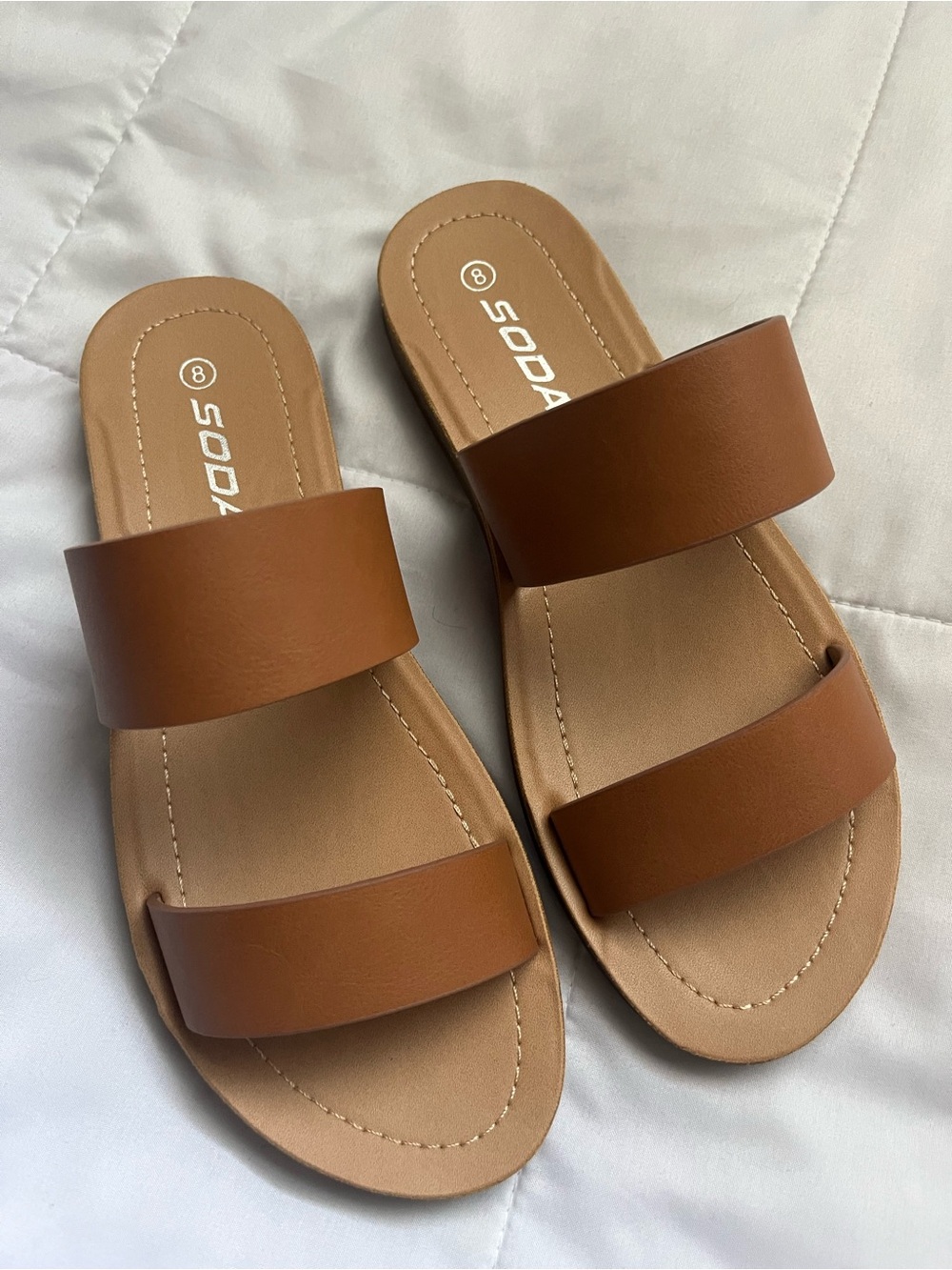 Soda Brown Double-Band Slide Sandals